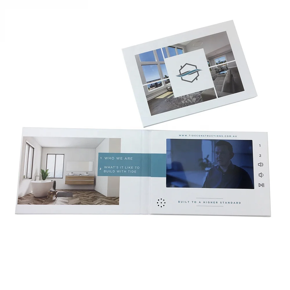 COTE Handmade Popular Hardcover 1GB 7 Inch LCD Video Brochure Digital Video Display Video Card