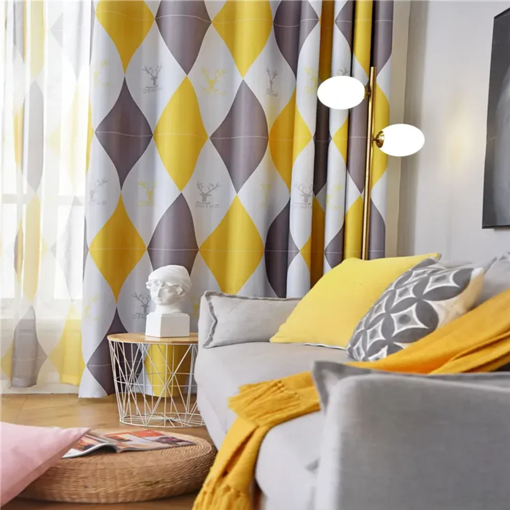 Curtain Panels Heavyweight Jacquard Drapes Shutters Curtains Simple Color Contrasting Geometry Floral Kitchen Window Curtains