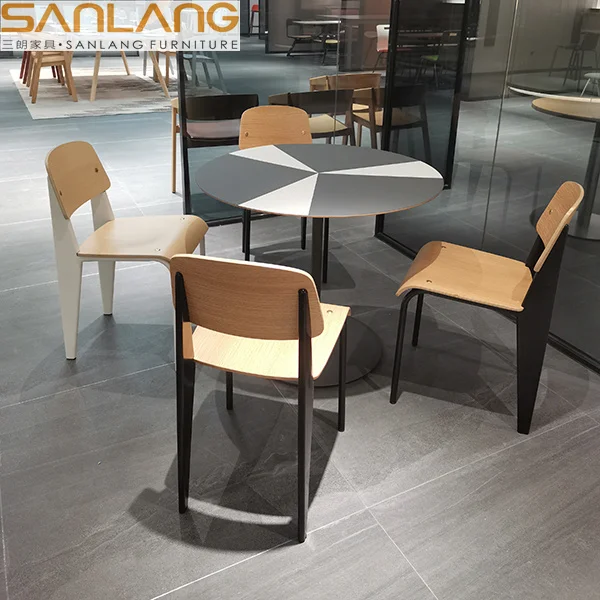 Shenzhen shipping fine bentwood cafe chairs dining restaurant plywood shell bar university canteen furniture table set 6 chairs