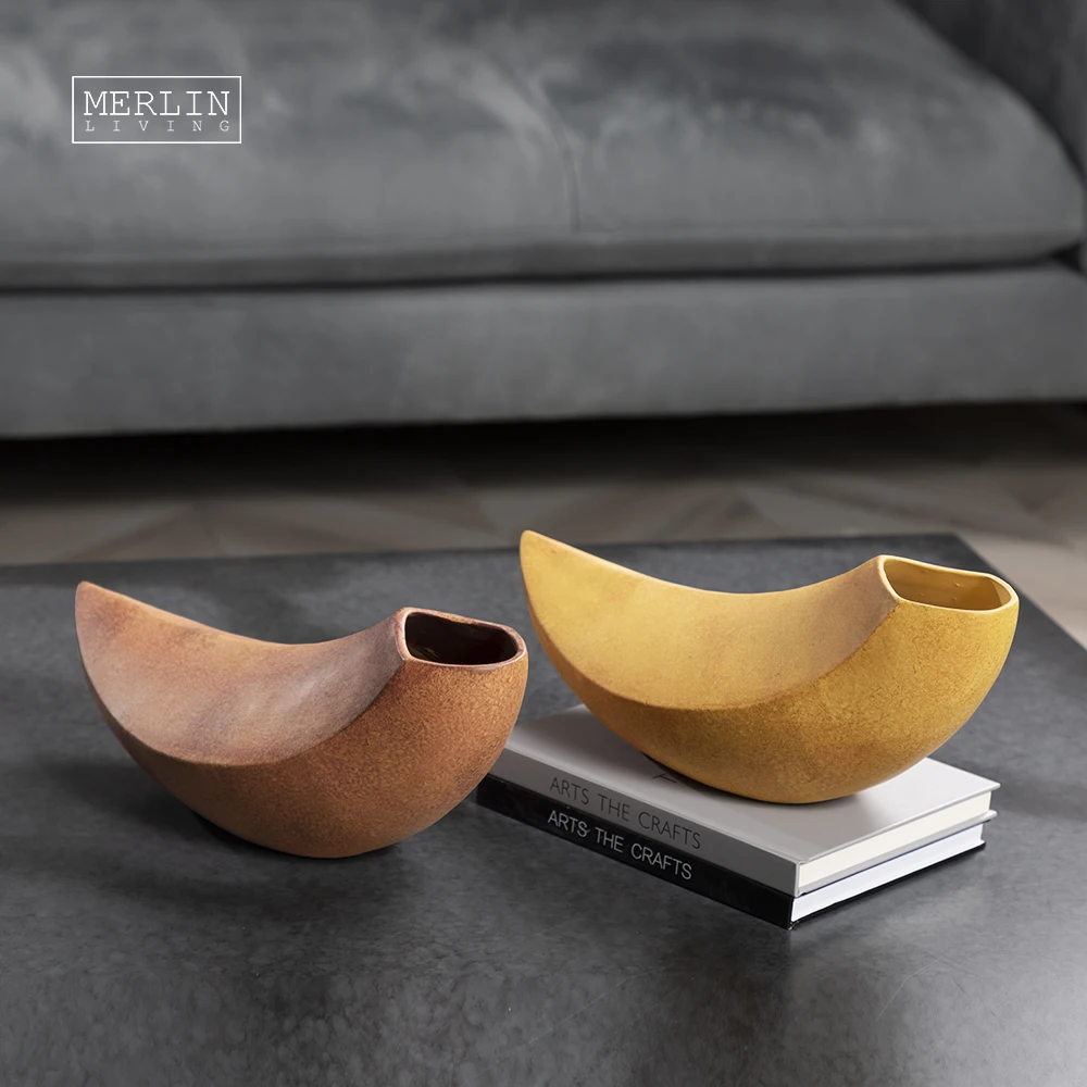 Merlin banana boat shape vases lacquer ceramic art ornament mattewabi-sabi gadgets home decor with nordic vase