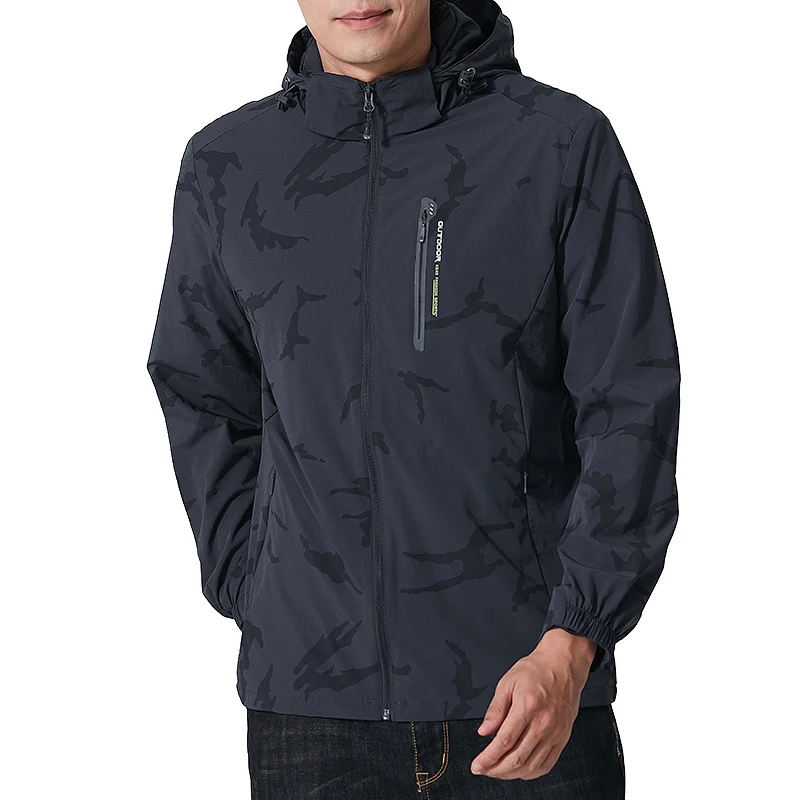 Mens Nylon Windbreaker Waterproof with Pocket Military Camouflage Printed Jackets for Men