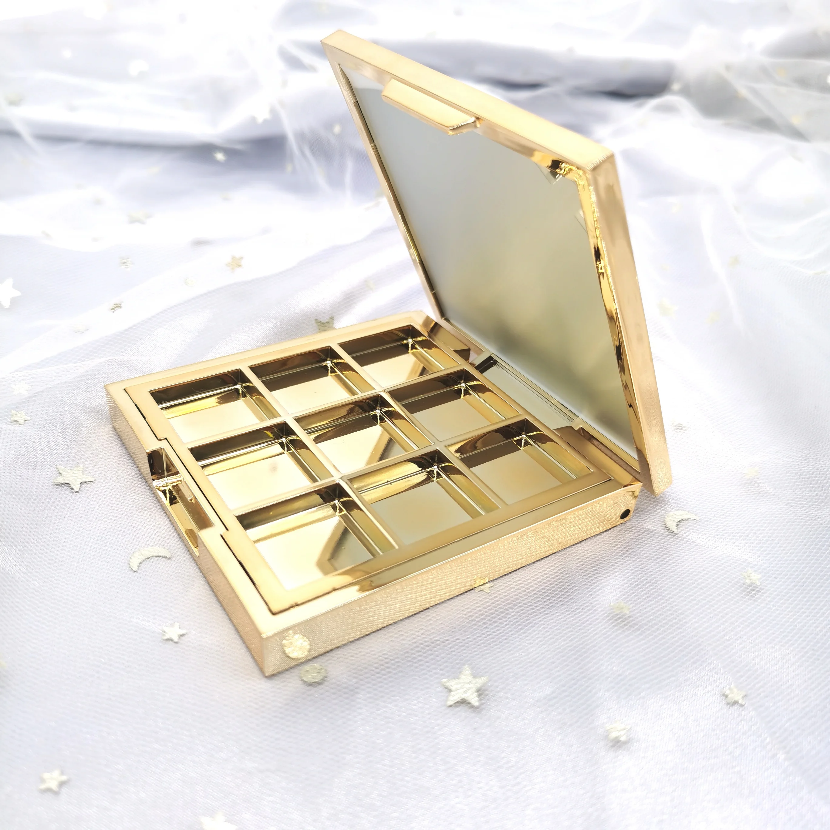 Custom logo square gold 9 color empty eyeshadow palette packaging box