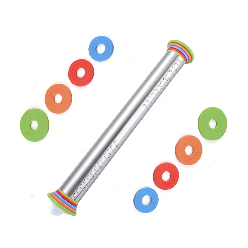 MJ Adjustable stainless steel rolling pin kneading pad set adjustable thickness type rolling pin with scale baking