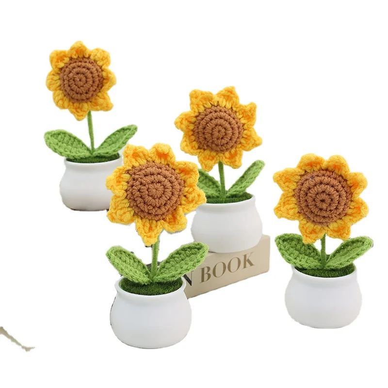 Holiday Party decoration small bonsai Handmade woolen Sunflower potted flower