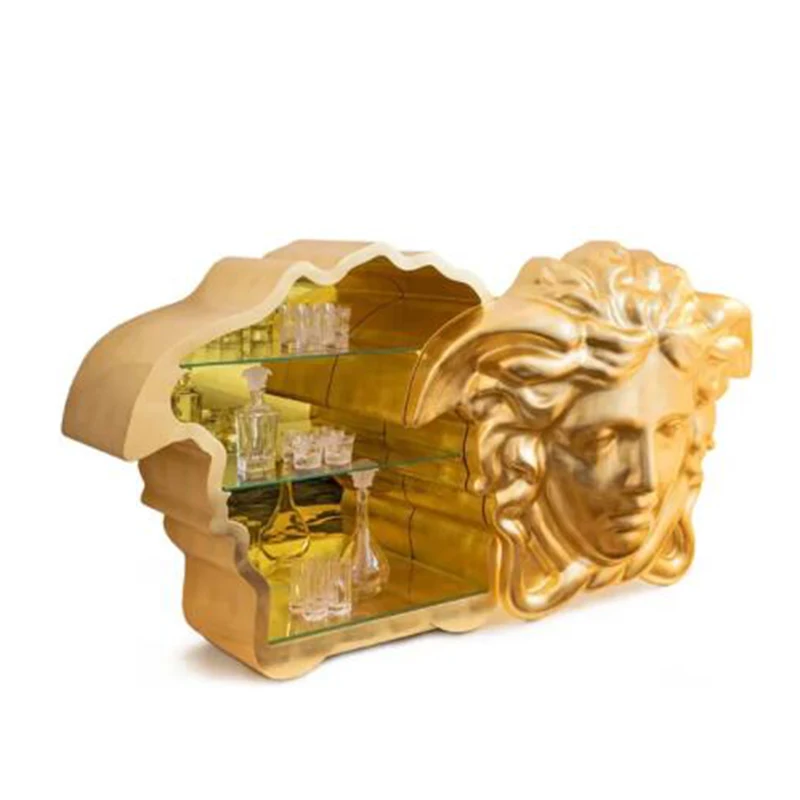 Luxury Living Room Furniture Gold Medusa Snake-headed Goddess Wine Cabinet