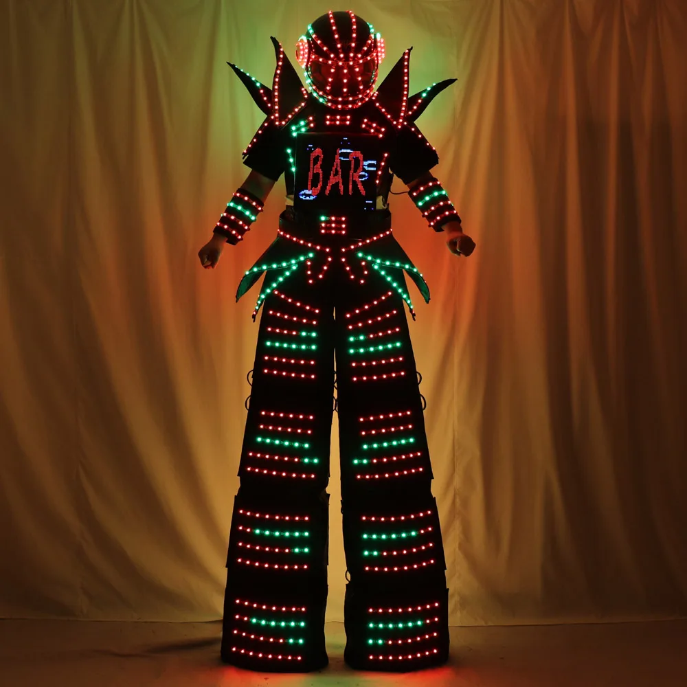Full Color Smart Pixels LED Robot Suit Stilts Walker Costume with LED Lights Luminous Jacket for Stage Dance Performance