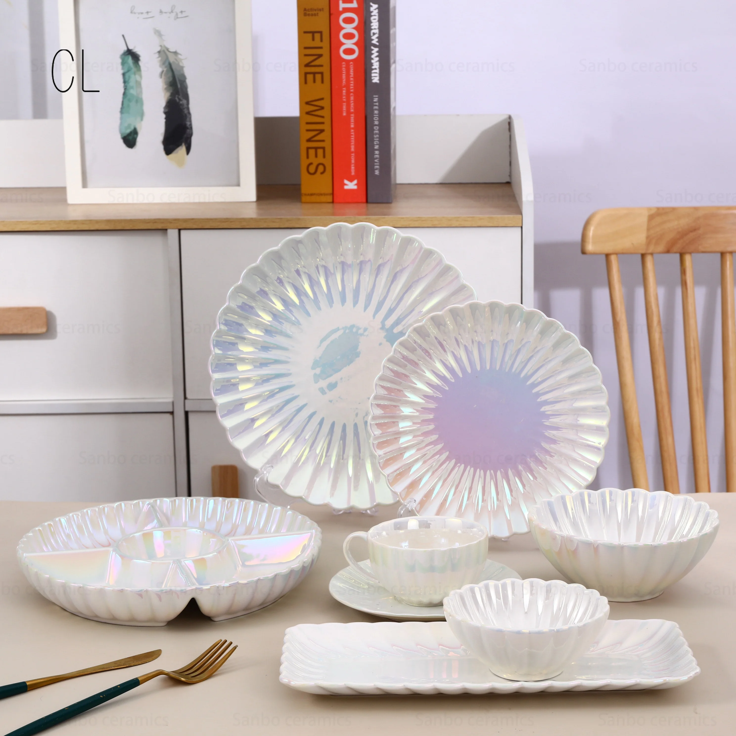 Hot Selling New Ceramic Dinnerware Creative Colorful Flower Shape Dinner Set Pearl Glazed Ceramic Tableware Set