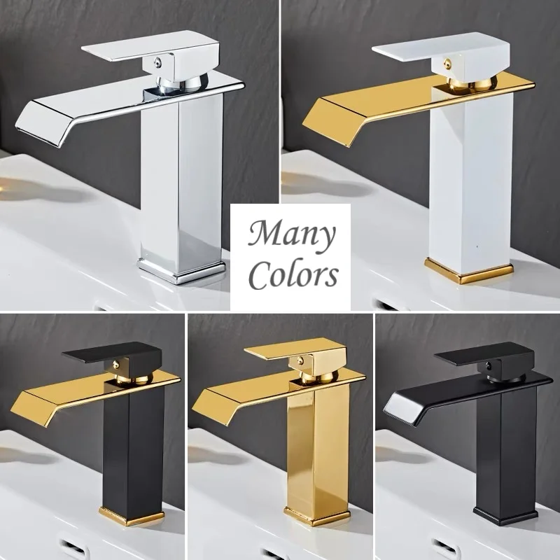 Stainless Steel Brass Waterfall Bathroom Basin Faucet Cold Hot Mixer Crane Sink Tap Square Bathroom Faucet