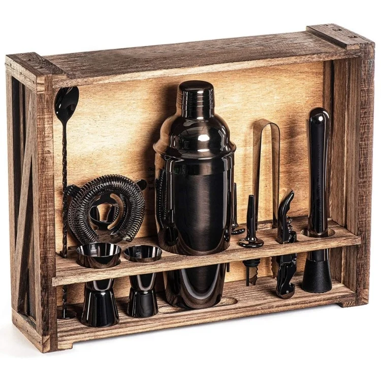 Custom Bartender Kit 11 Pieces Stainless Steel Cocktail Shaker Bar Tools Set With Stand Perfect Barware Kit