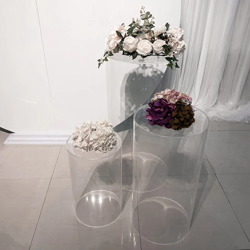 Birthday Party Clear  Round Pillar Pedestal Wedding Birthday Decorative Columns White Square Acrylic Stand For Cake Flower