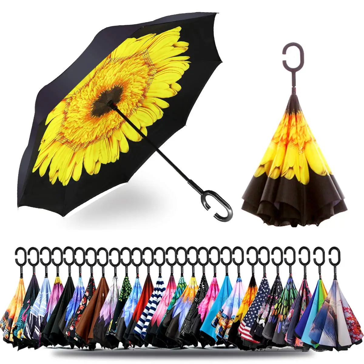 Memorytree Inverted Reverse Upside Down Umbrella with C-Shaped Handle inverse umbrellas Anti-UV Waterproof Windproof