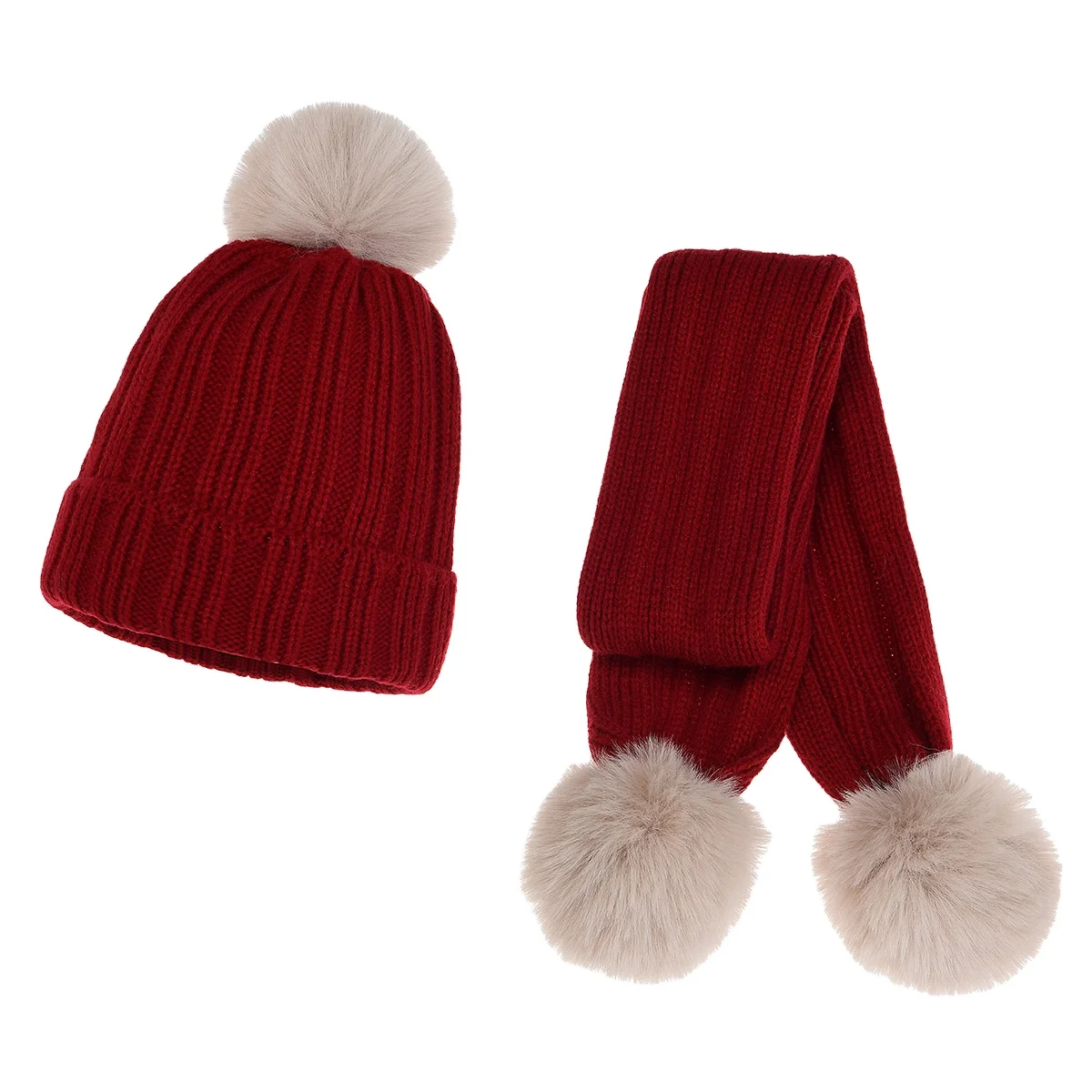 2021 new kids winter hat faux fur ball toddler baby Children two piece hat scarf set beanie with pompom