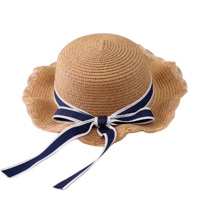 High Quality Colorful Children Paper Straw Hat Custom Summer Spring Kids Beach Sun Girls Hat with Ribbon
