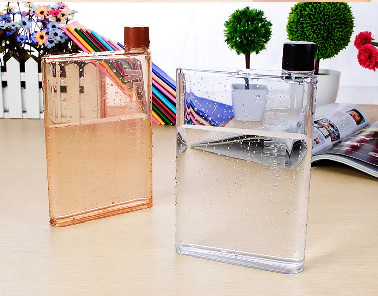 
summer 2021 420ml Summer A5 transparent notebook travel mugs kettle square flat plastic water bottle custom logo 