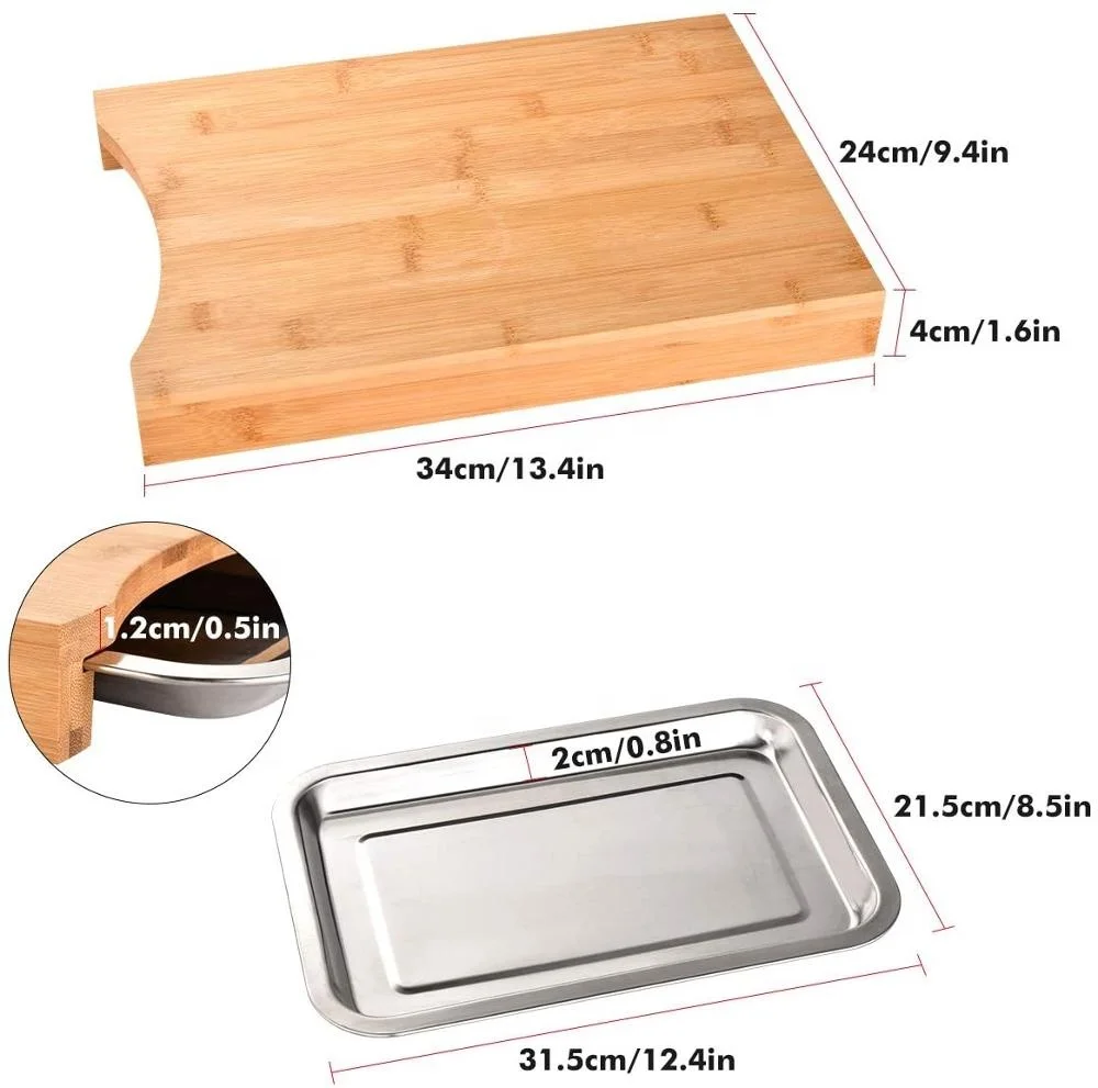 Kitchen Eco-friendly Bamboo Cutting Board With Sliding Stainless Steel Tray Drawer Bamboo Chopping Board