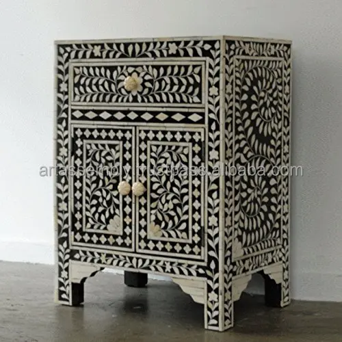 Bone Inlay Bedside Bedroom Nightstand table by Art Assembly