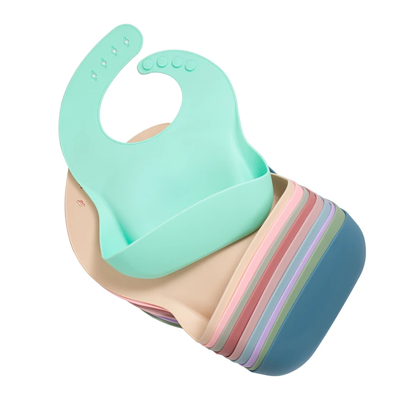 Bpa Free Toddler Weaning Tableware Adjustable Bib Spoon Fork Suction Bowl Divided Plate Silicone Baby Feeding Set