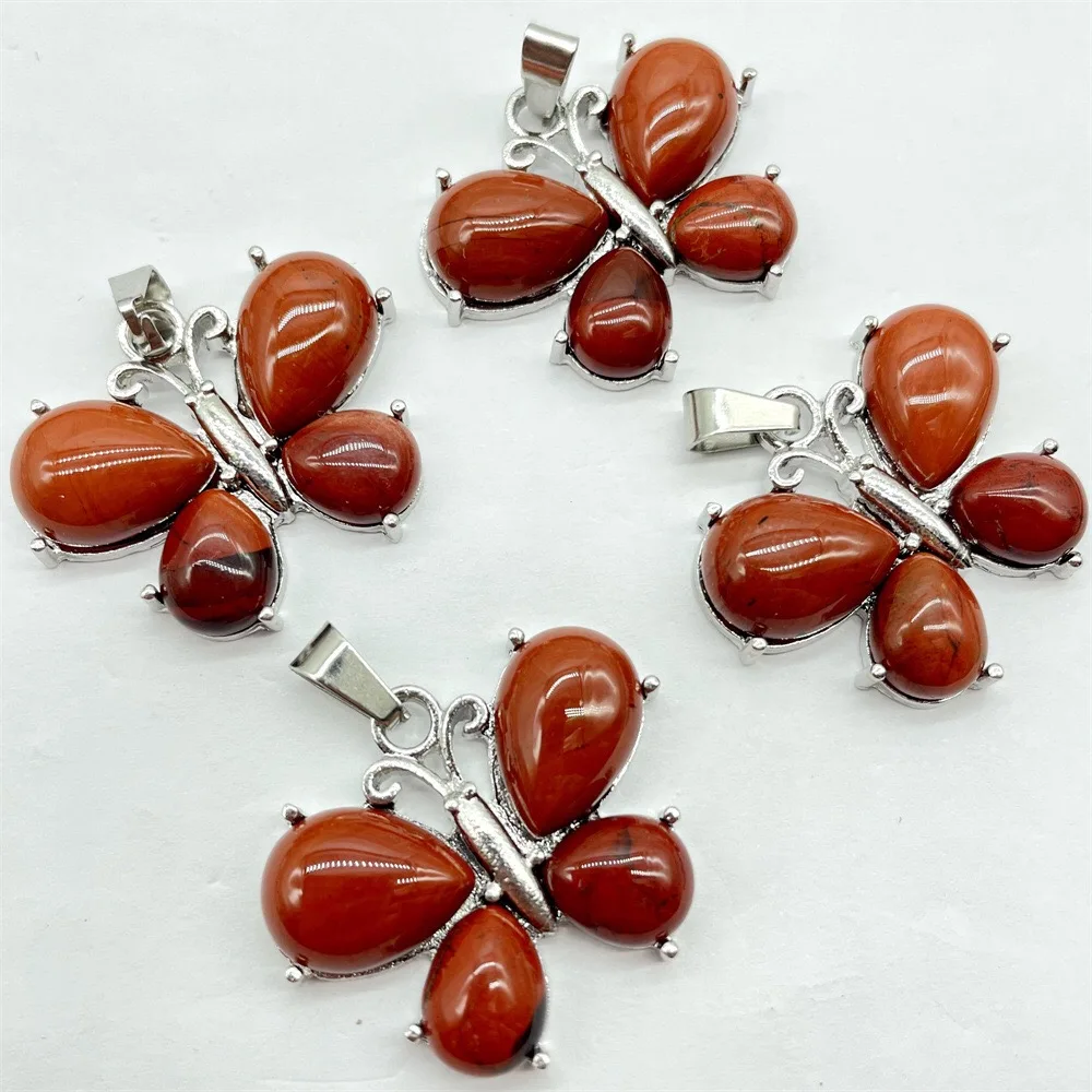 Natural Healing Stone Agate Rose Quartz Clear Crystal Amethyst Jade Butterfly Shaped Necklace Natural Stone Pendant Jewelry