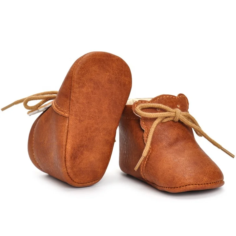 
Brown shoes for baby girls and boys in PU leather - Soft sole boot 