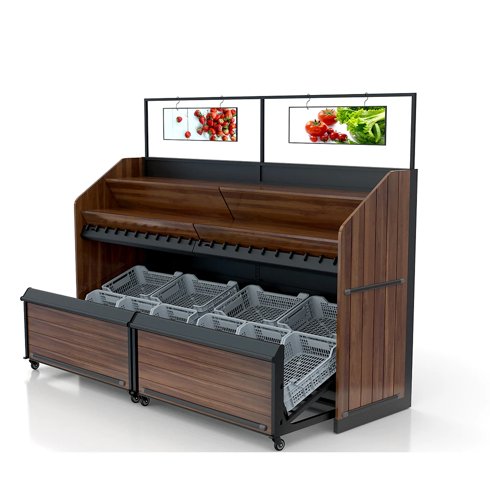 Wholesale grocery store supermarket wood vegetable rack fruit display stand