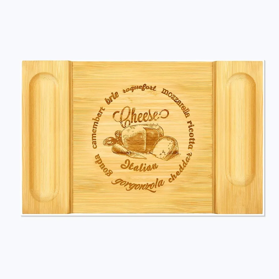 Platter and Serving board for Wine, Crackers, Brie and Meat Large and Thick Natural Wood Unique Bamboo Cheese Board