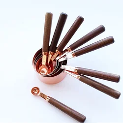 Gold Copper Stainless Steel Measuring Cups and Spoons Set 8 Pieces Engraved Measurements Measuring Cup & Spoon