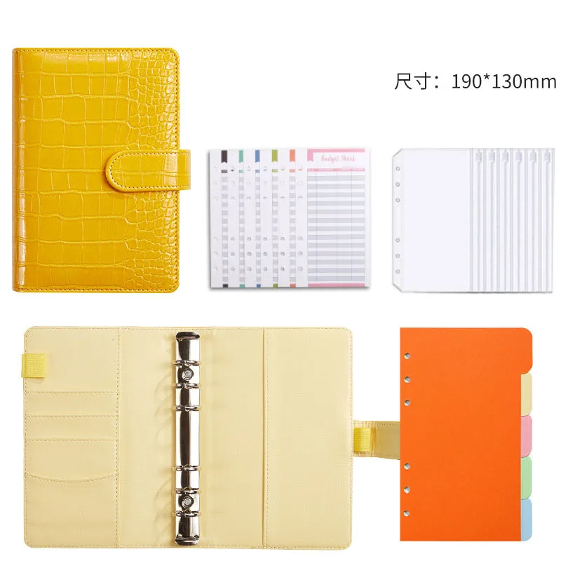 A5 A6 Pu Leather Notebook Original Office business envelopes Loose Leaf Planner 6 Ring Binder Budge With Pocket