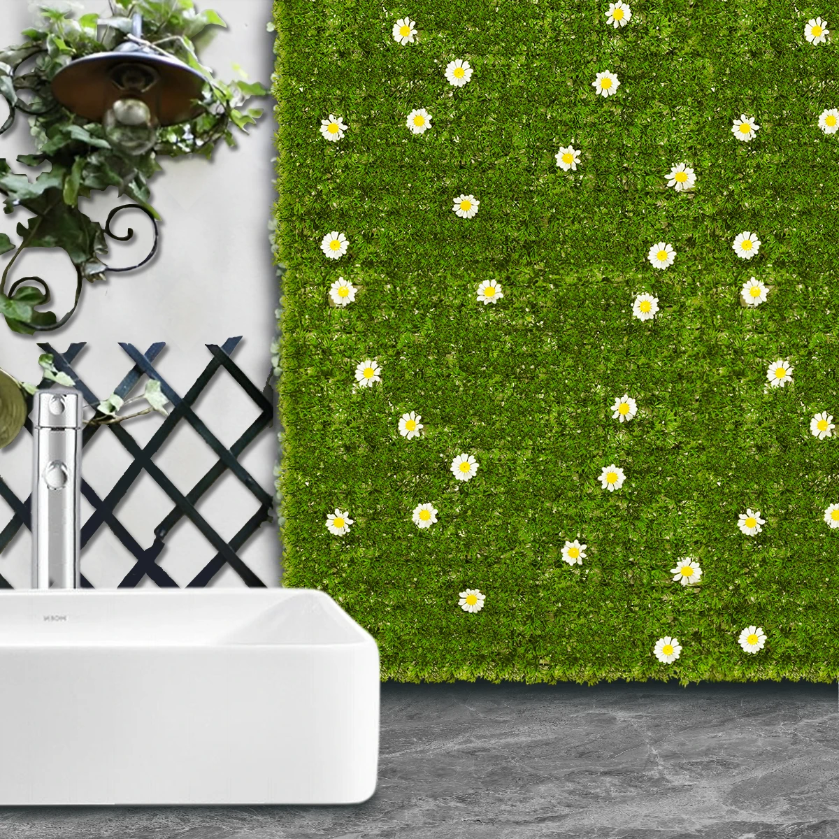 FXQP237-2 Artificial Daisy Chamomile Lawn Grass Wall Panel Garden Accessories Decoration