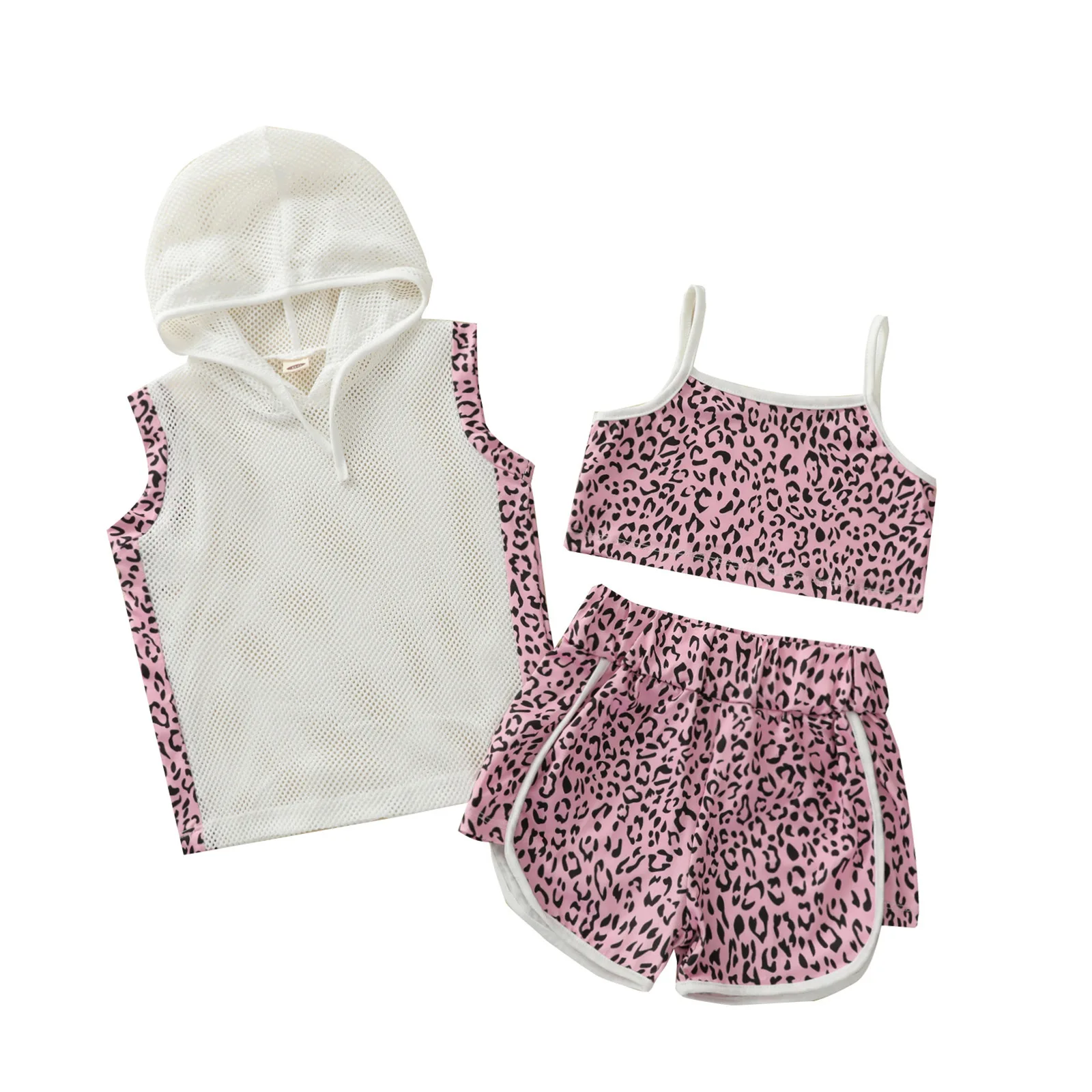 3-Pieces Sporting Wear Pink Leopard Print Design Children Wear Girls Clothing Sets