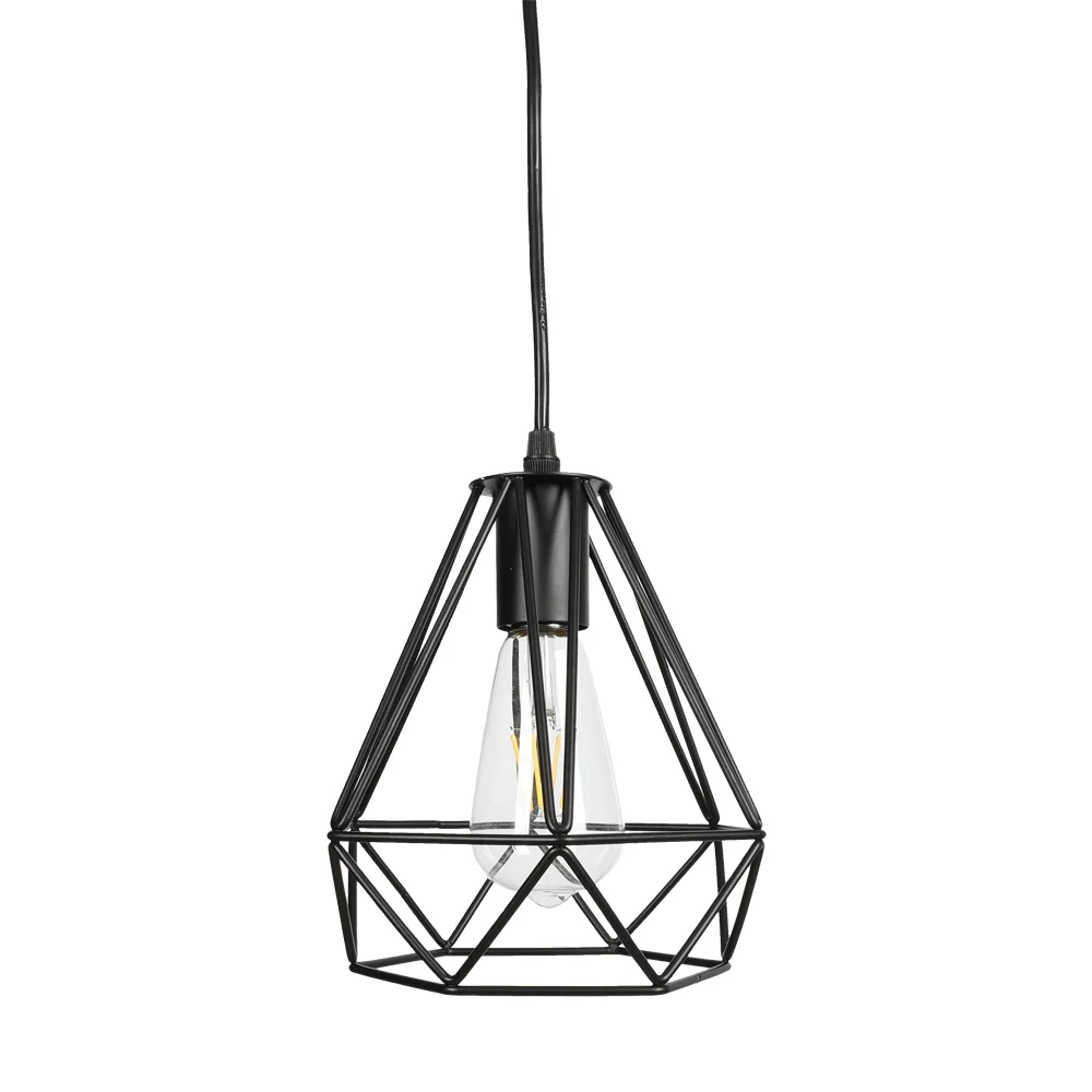 Small Modern Minimalist Restaurant Pendant Lighting Pendant Light Fixture with Metal Cage Shade 1-light 60W Black US & Canada 80