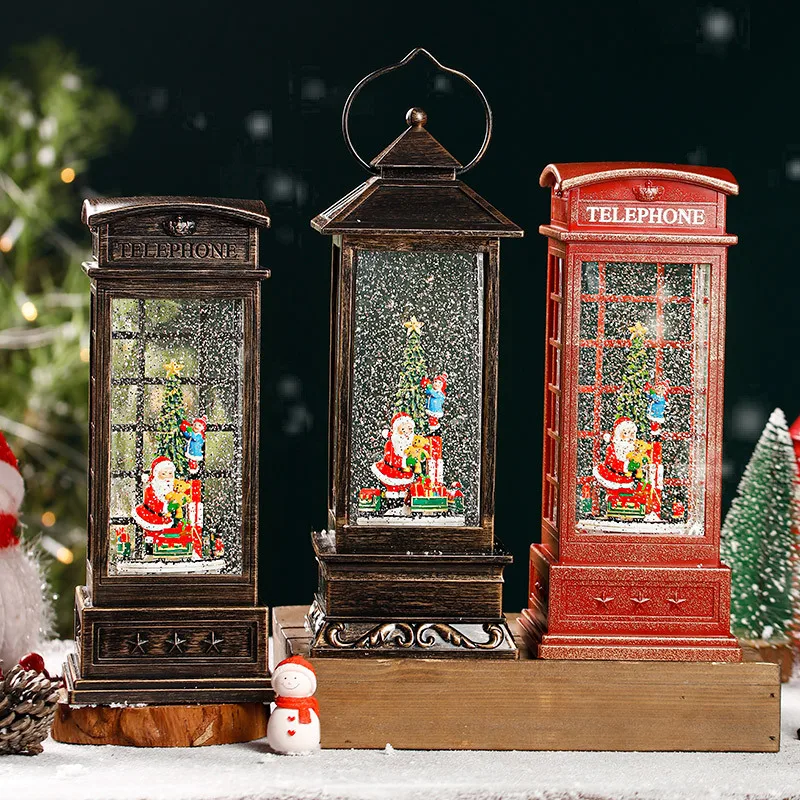 Christmas Wind Lamp Candlestick Night Lamp Telephone Booth Water Lantern With Liquid Glitter