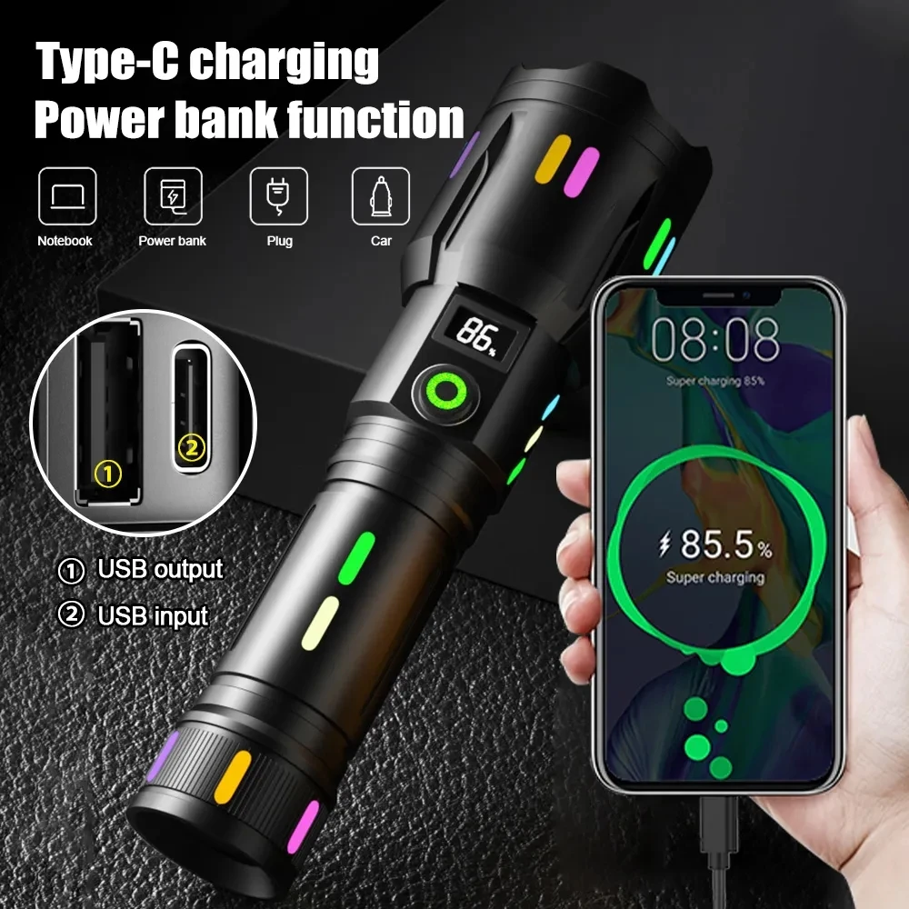 White Laser Strong Light Long-range Torch Digital Aluminium Dimmable Shipp Taschenlampe 100000 Lum Lampes Tactical Flashlight