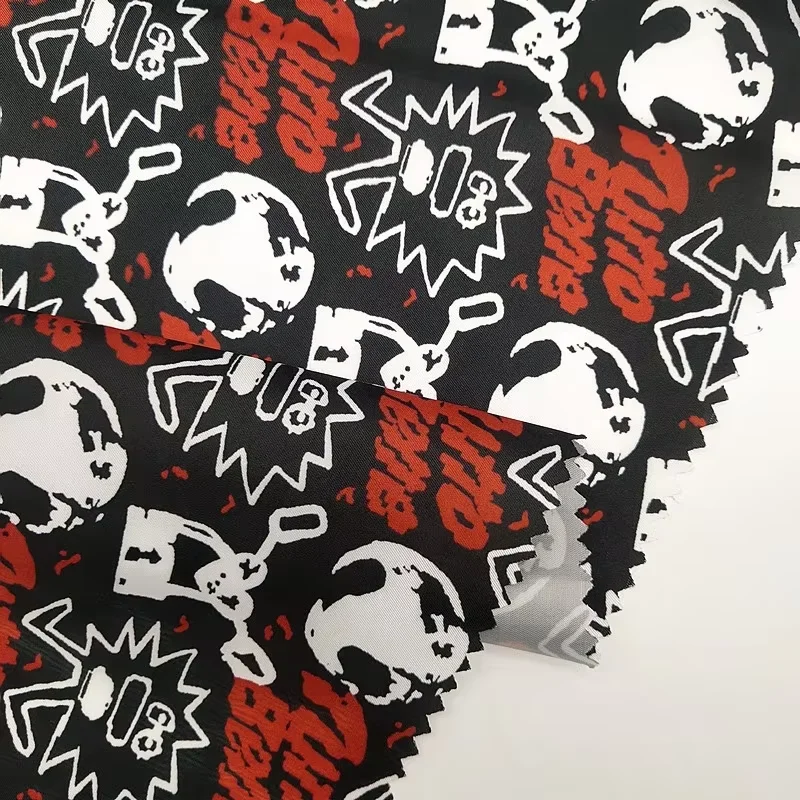 YH8-8498 Kuangheng Textile Hot Sale Cool Skull Printed Lining Black Color Polyester Silk Smoothly Lining For Suit And Coat