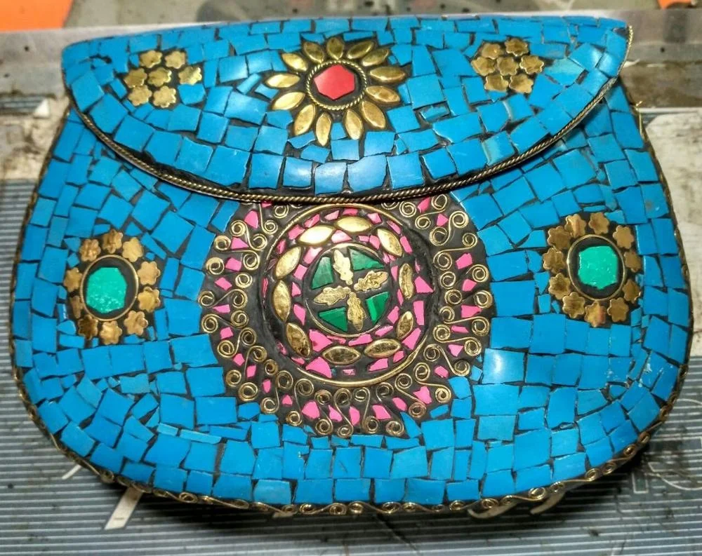 Brass Metal Doted  Evening Stylish Clutch Bag