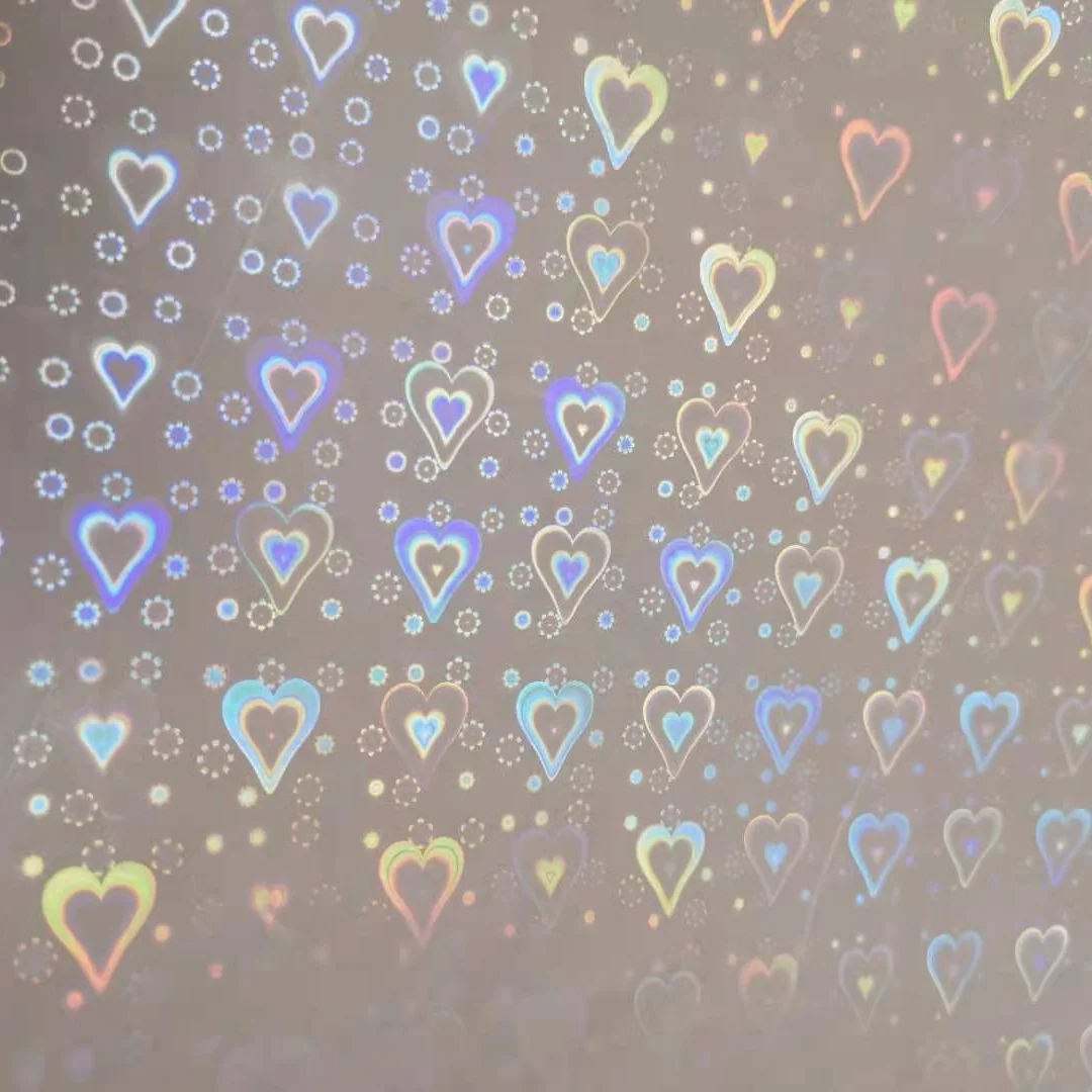 High glossy PVC transparent self adhesive heart holographic laminate cold lamination film