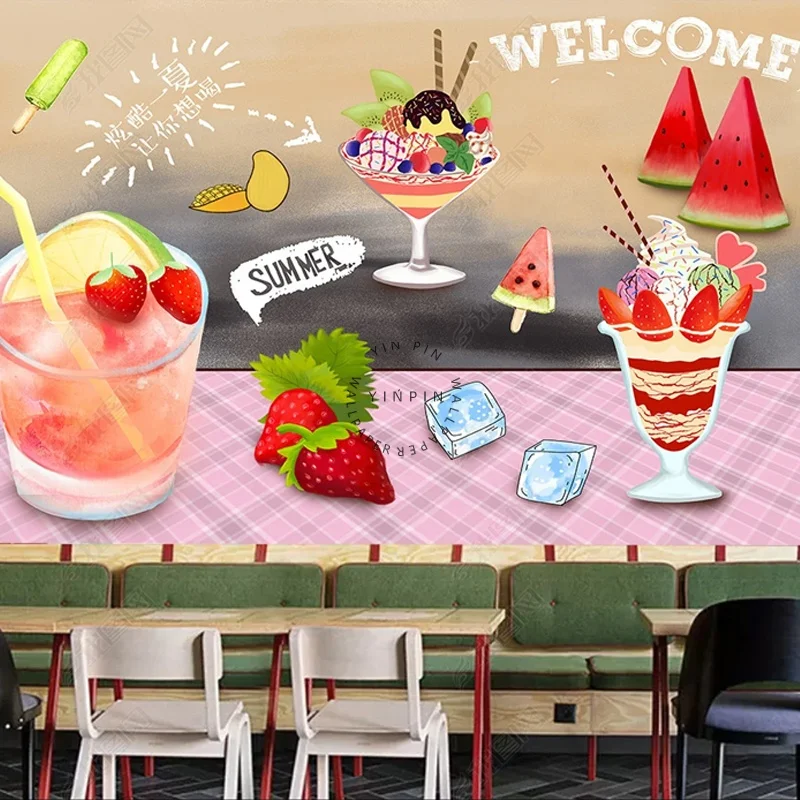 Hand drawn fruit ice cream background hot selling cold drink wallpaper