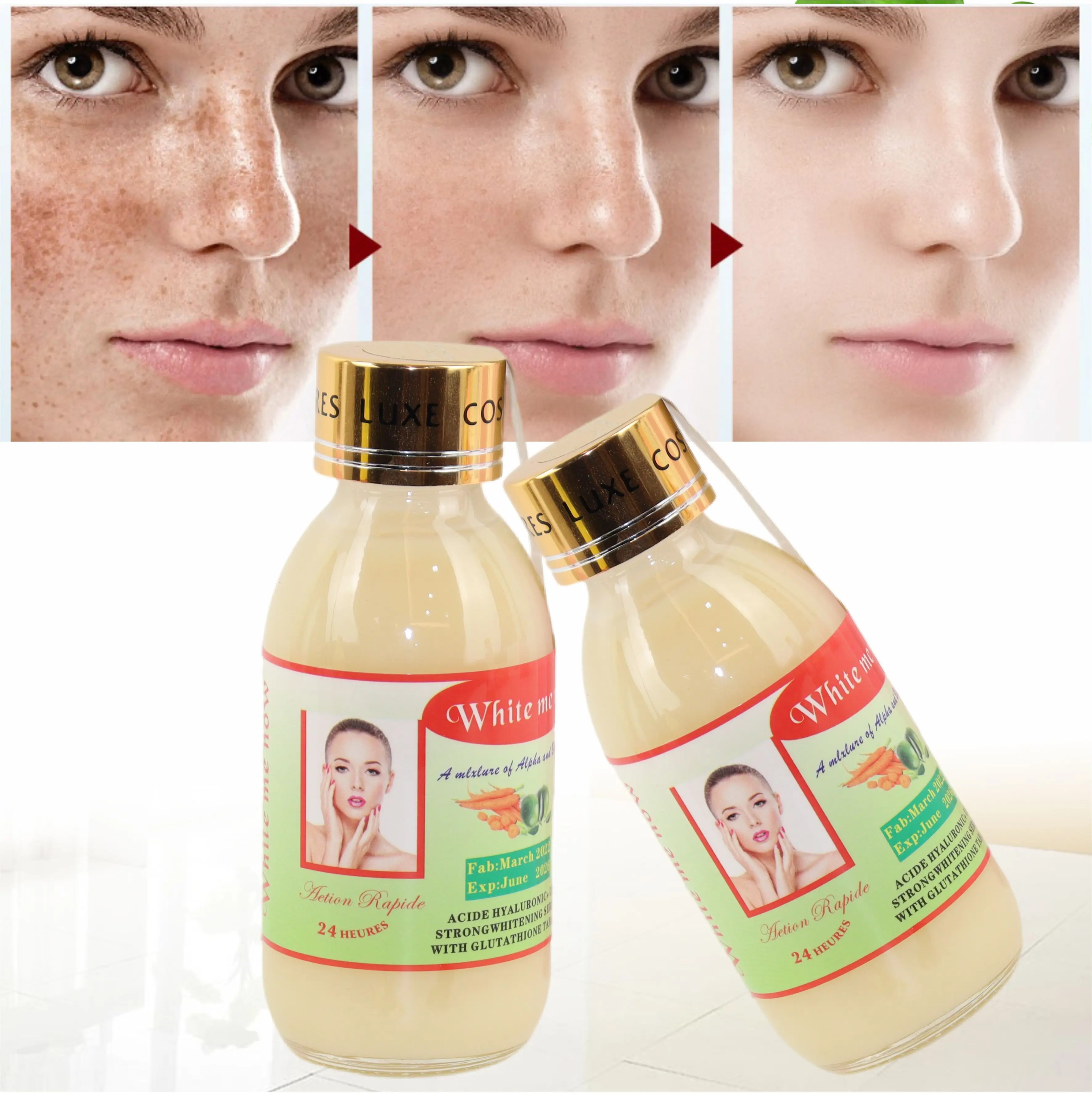 Сильный отбеливающий сыворотка с glutathio планшет Гиалуроновая кислота оригинальные морковь экстракт увлажняющий свечение eclaircissant