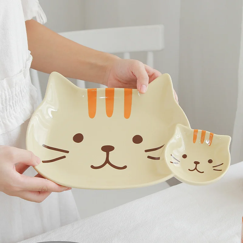 Hot sale Cute Cereal Soup Bowl Color Glaze Ceramic Cat Shape Bowls Hotel Ice Cream Bowl Set