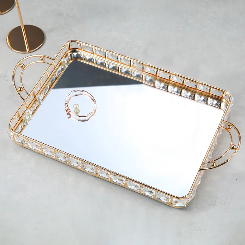 Antique Metal Bathroom Accessories Organizer home crystal gold mirrored serving tray decorative
