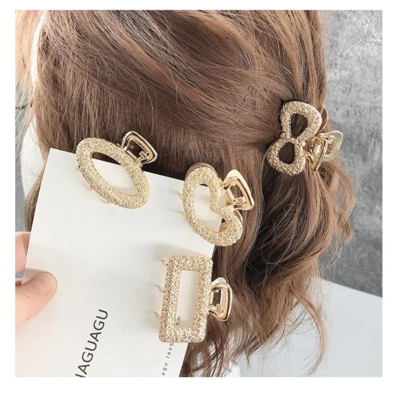 Gold Color Geometric Hair Claws Bow Tie Love Shape Crab Hairclips Metal Hairpin Women Hair Accessories Fashion Jewelry Headpiece