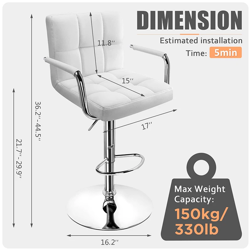 Modern Island Kitchen Chairs 360 Degree Swivel Adjustable White Leather Bar Stools With Armrest And Back