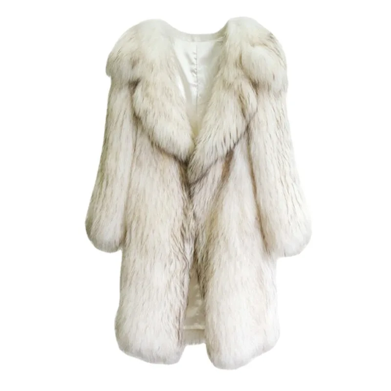 Winter Warm Furry Fur Jacket White High Quality Casual Faux Fox Fur Women Long Coat