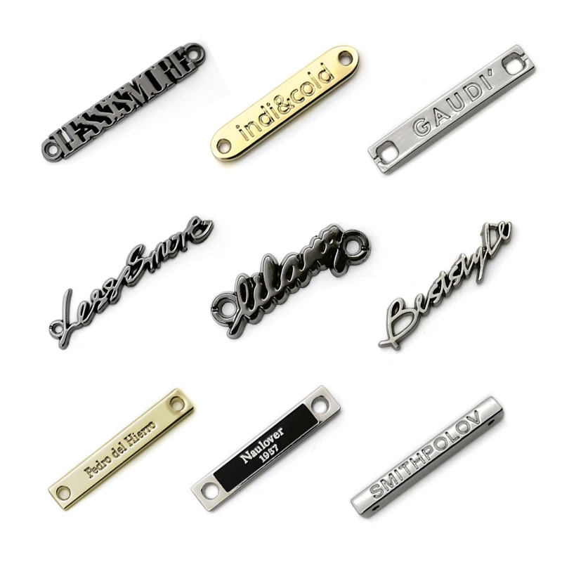 Factory Metal Metal USA Standard Environmental Custom Brand Name Engraved Clothing Zinc Alloy Tag Metal Logo Labels For Shoes