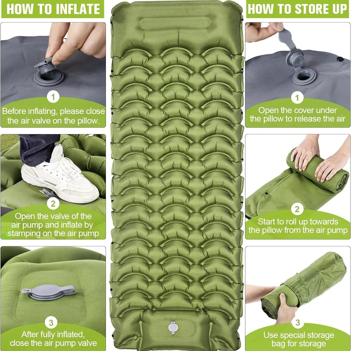 Self-inflatable Air Mattress Ultralight Waterproof Pad Portable Inflatable Rolling Camping Hiking Sleeping Mat