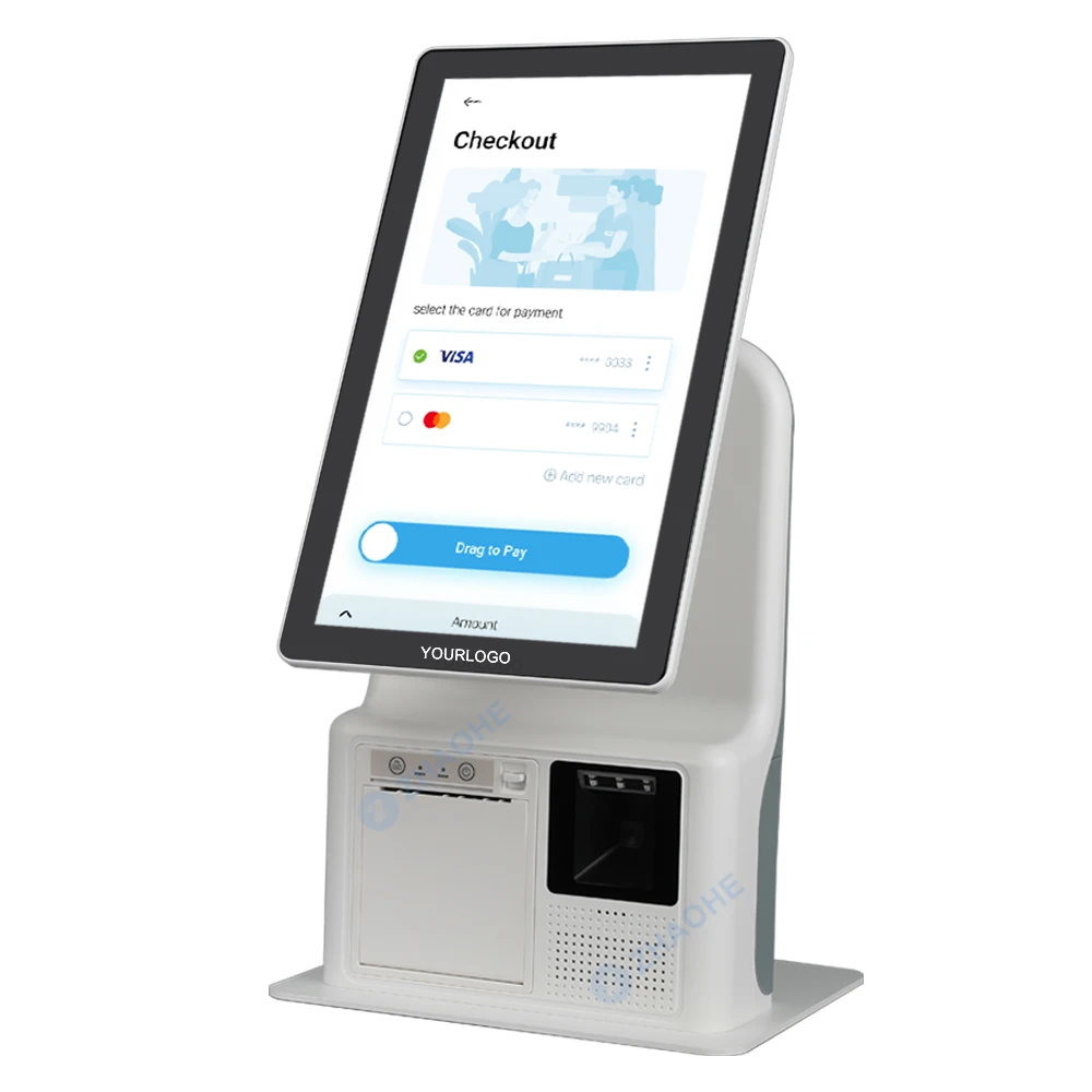 TZ158 IPS lcd display touch screen self order taking kiosk small with 80mm printer with auto cutter