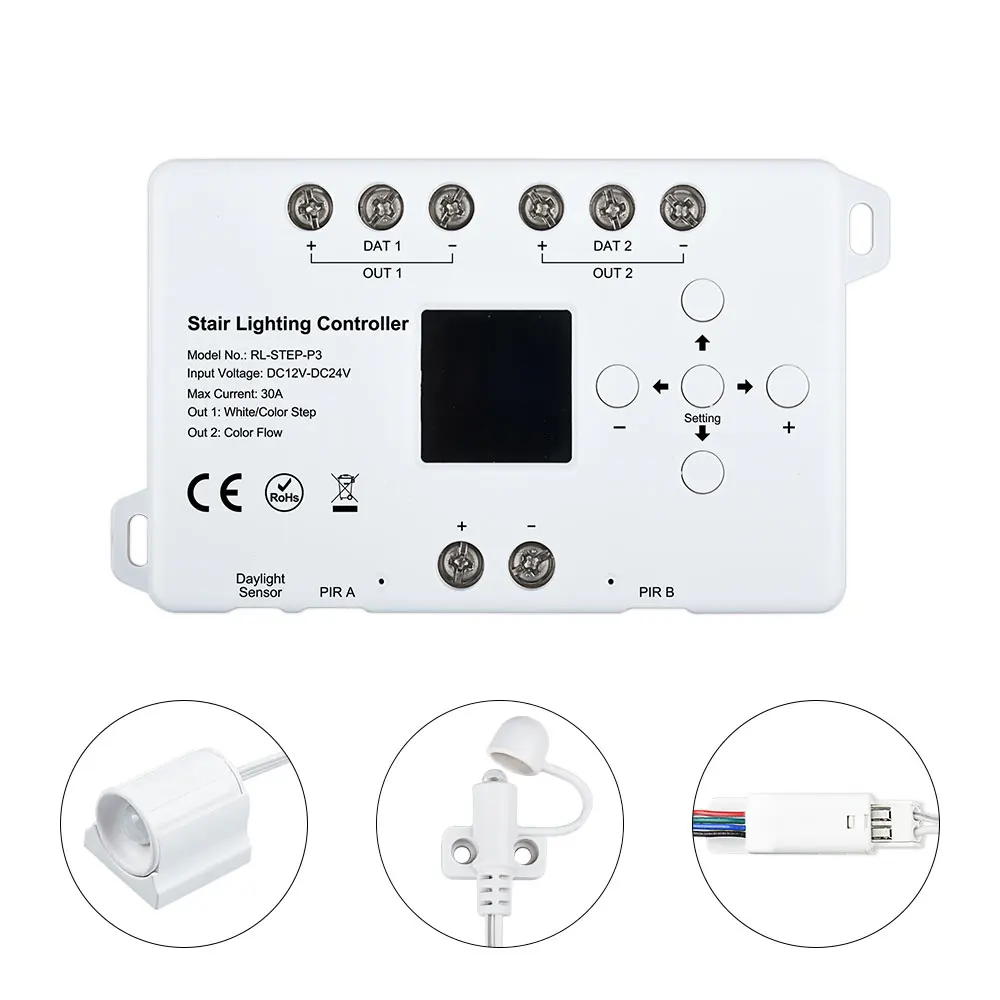 STEP-P3 Main Cable 16 20 Step Stair Lighting Controller Set with Power Supply White Led Strips Pixel LED Strip Motion Sensor PIR