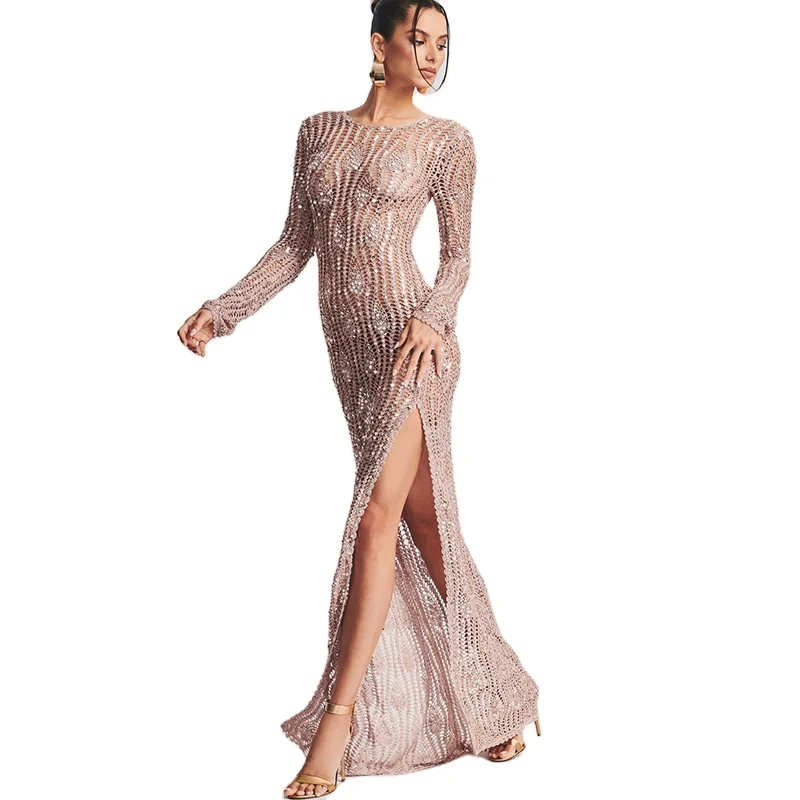 Crochet clothing manufacturer women summer hollow cut-outs dresses short sleeve elegant knitted crochet dress