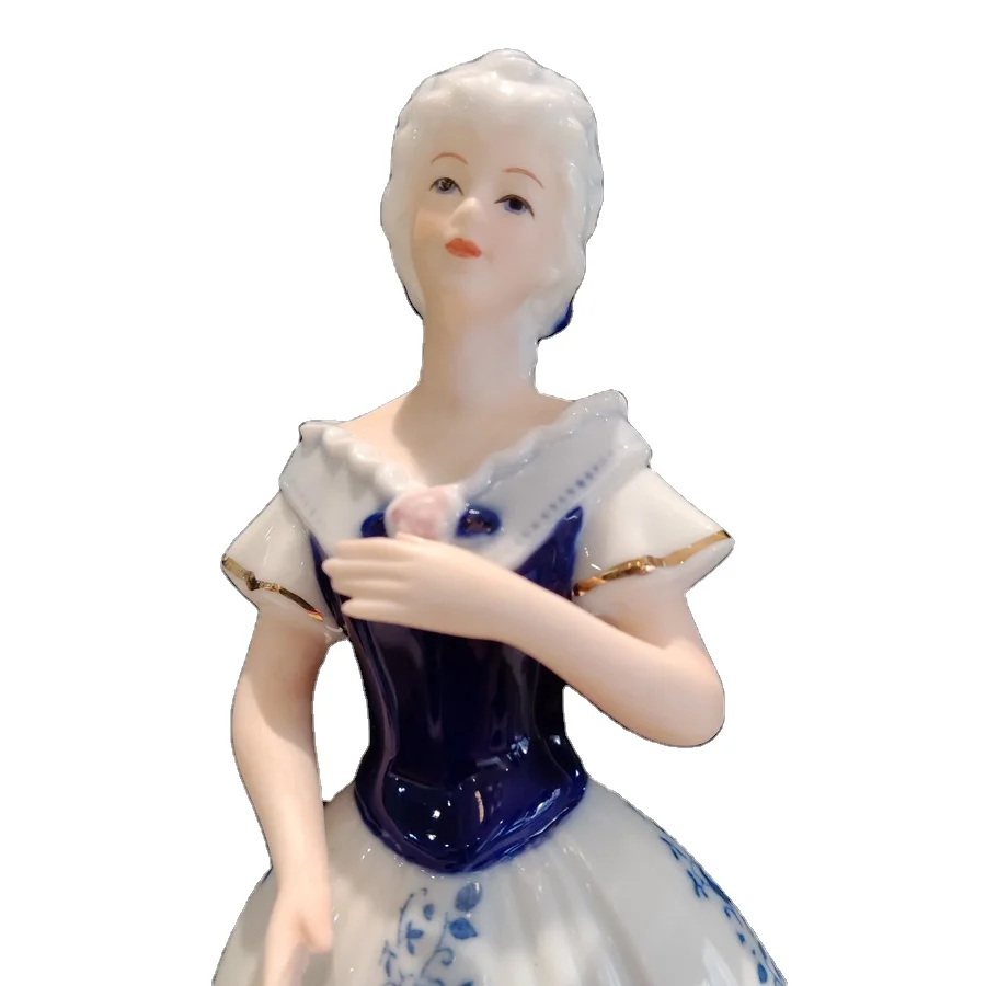 European-style classical character decoration Athena blue and white gilt ceramic music box exquisite girls birthday gift