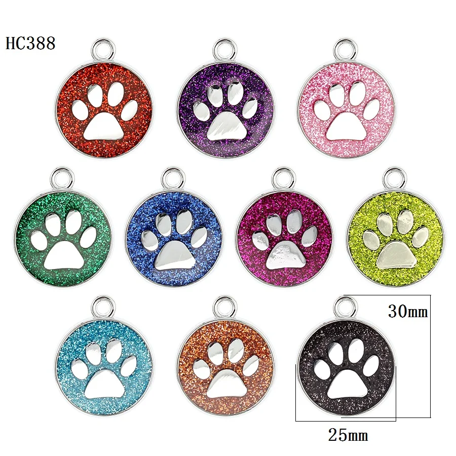 Multiple Choice Golden Metal Color Bling Enamel ID Tags Cat Dog Bear Paw Prints Charms Pendants Fit Key Chain Keyring Pet Collar