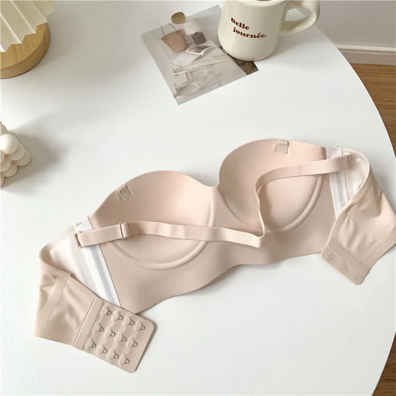 Women Seamless Gather Small Breast Bra One Piece Comfortable Half Cup Brassiere Strapless Bra Wirefree Push up Bra Adults
